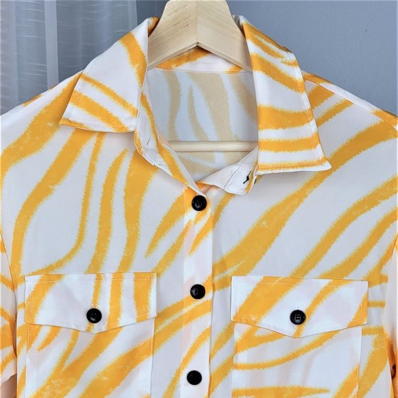 Yellow Zebra Stripe Long Sleeve Blouse - Picture 2 of 4